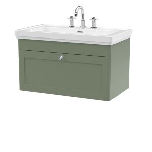 800mm Wall Hung 1-Drawer Vanity & Basin 3TH - Nuie CLC896B Green, Green colour ,image 1