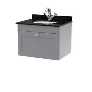 600mm Wall Hung 1 Drawer Vanity & Marble Top 1TH - Nuie CLC294BR1 Grey, Grey colour ,image 1