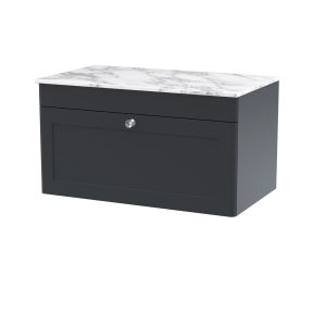 800mm Wall Hung 2-Door Vanity with Marble Top - Nuie CLC1496CMT Black, Black colour ,image 1