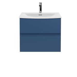 600mm Wall Hung 2 Drawer Vanity Unit & Basin 4 - Hudson Reed URB304G Satin Blue, Blue colour ,image 1