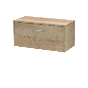 800mm Wall Hung Single Drawer Vanity & Worktop - Hudson Reed JNU1825W Oak, Oak colour ,image 1