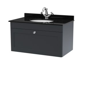 800mm Wall Hung 1 Drawer Vanity & Marble Top 1TH - Nuie CLC1496BR1 Black, Black colour ,image 1