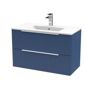 800mm Wall Hung 2 Drawer Vanity & Basin 2 - Hudson Reed DFF395B Blue, Blue colour ,image 1