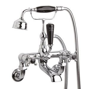 Black Topaz With Crosshead Wall Mounted Bath Shower Mixer BC404DXWM, Black/Chrome colour ,image 2
