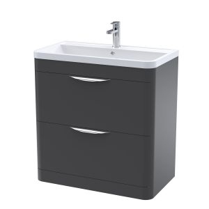 800mm Floor Standing 2 Drawer Vanity & Polymarble Basin - Nuie FPA1404 Black, Black colour ,image 1