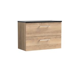 800mm Wall Hung 2-Drawer Vanity & Laminate Worktop - Nuie ARN3026LSB Oak, Oak colour ,image 1