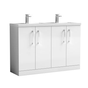 1200mm Floor Standing 4 Door Vanity & Double Basin 1 - Nuie ARN103C White, White colour ,image 1