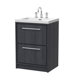 600mm Floor Standing 2-Drawer Vanity with Basin - 3 Tap Hole - Hudson Reed LIL2233M Grey, Grey colour ,image 1