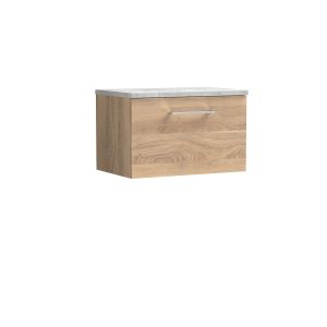 600mm Wall Hung 1-Drawer Vanity & Laminate Worktop - Nuie ARN3022LBG Oak, Oak colour ,image 1