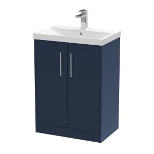 600mm Floor Standing 2-Door Vanity & Basin 3 - Hudson Reed JNU2903D Blue, Blue colour ,image 1