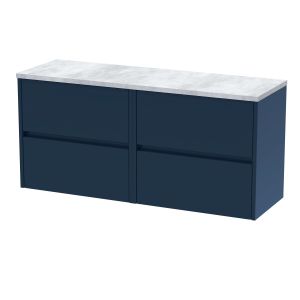 1200mm Wall Hung 4-Drawer Unit & Laminate Worktop - Nuie HAV2904LBG2 Blue, Blue colour ,image 1