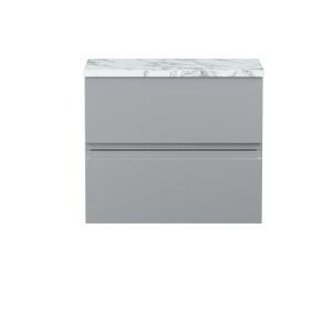 600mm Wall Hung 2-Drawer Unit & Laminate Worktop - Hudson Reed URB204LCM Grey, Grey colour ,image 1