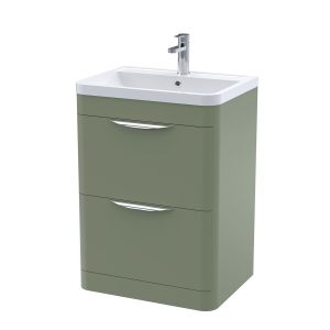 600mm Floor Standing 2 Drawer Vanity & Ceramic Basin - Nuie FPA801A Green, Green colour ,image 1