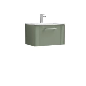 600mm Wall Hung Single Drawer Vanity & Basin 2 - Nuie DPF894B Green, Green colour ,image 1