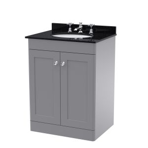 600mm Floor Standing 2 Door Vanity & Marble Top 3TH - Nuie CLC225BR3 Grey, Grey colour ,image 1