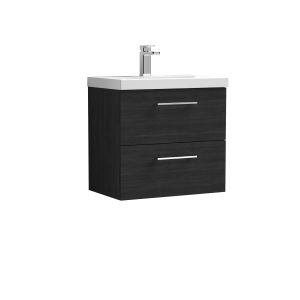600mm Wall Hung 2 Drawer Vanity & Basin 3 - Nuie ARN624D Black, Black colour ,image 1