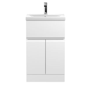 500mm Floor Standing 2-Door/Drawer Vanity Unit & Basin 1 - Hudson Reed URB101A Satin White, White colour ,image 1