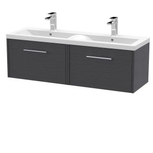 1200mm Wall Hung 2 Drawer Vanity & Double Basin - Hudson Reed JNU2222F Grey, Grey colour ,image 1