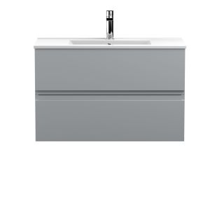 800mm Wall Hung 2-Drawer Vanity Unit & Basin 2 - Hudson Reed URB206B Satin Grey, Grey colour ,image 1