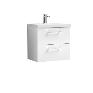 600mm Wall Hung 2 Drawer Vanity & Basin 1 - Nuie ARN124A White, White colour ,image 1