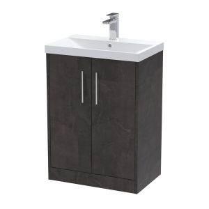 600mm Floor Standing 2 Door Vanity & Basin 3 - Hudson Reed JNU2603D Brown, Brown colour ,image 1