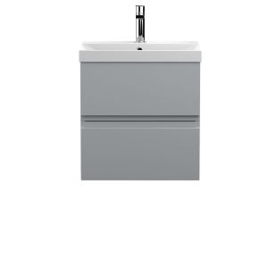 500mm Wall Hung 2-Drawer Vanity Unit & Basin 3 - Hudson Reed URB202D Satin Grey, Grey colour ,image 1