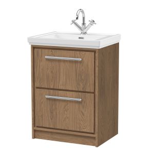 600mm Floor Standing 2-Drawer Vanity with Basin - 1 Tap Hole - Hudson Reed LIL2733A Oak, Oak colour ,image 1