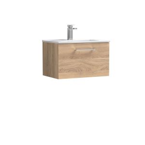 600mm Wall Hung 1-Drawer Vanity & Basin 2 - Nuie ARN3022B Oak, Oak colour ,image 1