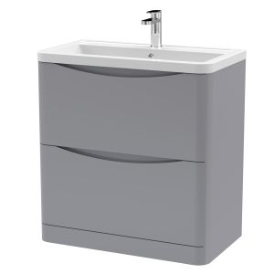 800mm Floor Standing 2 Drawer Vanity & Ceramic Basin - Nuie LUN203A Grey, Grey colour ,image 1