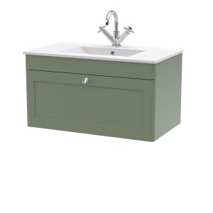 800mm Wall Hung 2-Door Vanity with Basin - 1 Tap Hole - Nuie CLC896C Green, Green colour ,image 1