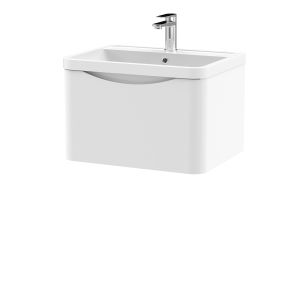 600mm Wall Hung 1 Drawer Vanity & Polymarble Basin - Nuie LUN105 White, White colour ,image 1