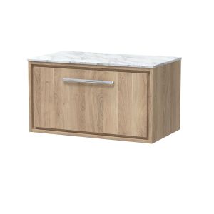 800mm Wall Hung Single Drawer Vanity with Marble Worktop - Hudson Reed LIL3025CMT Oak, Oak colour ,image 1