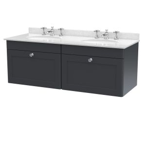 1200mm Wall Hung 2 Drawer Vanity & Marble Top - Nuie CLC1494WR6 Black, Black colour ,image 1