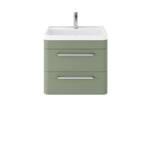 Wall Hung 600mm Cabinet & Basin - Hudson Reed SOL802 Green, Green colour ,image 1