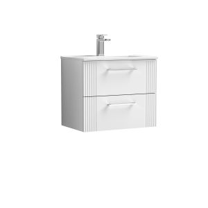 600mm Wall Hung 2 Drawer Vanity & Basin 2 - Nuie DPF193B White