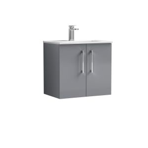 600mm Wall Hung 2 Door Vanity & Basin 2 - Nuie ARN2223B Grey, Grey colour ,image 1