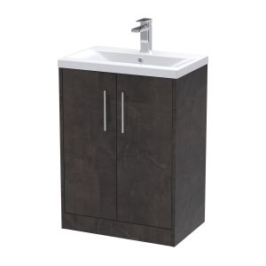 600mm Floor Standing 2 Door Vanity & Basin 1 - Hudson Reed JNU2603A Brown, Brown colour ,image 1