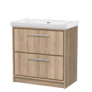 800mm Floor Standing 2-Drawer Vanity with Basin - 0 Tap Hole - Hudson Reed LIL3035H Oak, Oak colour ,image 1