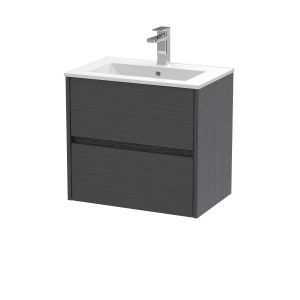 600mm Wall Hung 2 Drawer Unit & Basin 2 - Nuie HAV2204B Grey, Grey colour ,image 1