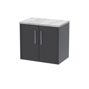 600mm Wall Hung 2 Door Vanity & Laminate Top - Hudson Reed JNU2223LBG Grey, Grey colour ,image 1