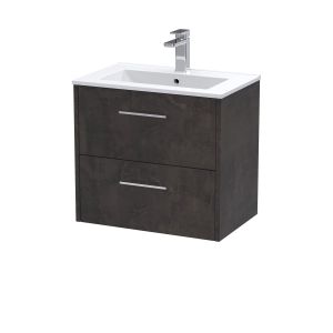 600mm Wall Hung 2 Drawer Vanity & Basin 2 - Hudson Reed JNU2624B Brown, Brown colour ,image 1