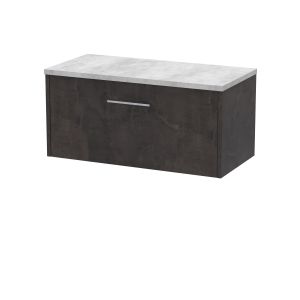 800mm Wall Hung 1 Drawer Vanity & Worktop - Hudson Reed JNU2625LBG Brown, Brown colour ,image 1