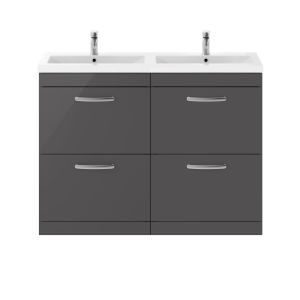 1200mm Floor Standing Cabinet With Double Ceramic Basin - Nuie ATH076F Gloss Grey, Grey colour ,image 1