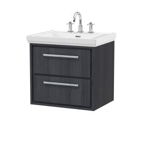 600mm Wall Hung 2-Drawer Vanity with Basin - 3 Tap Hole - Hudson Reed LIL2224B Grey, Grey colour ,image 1
