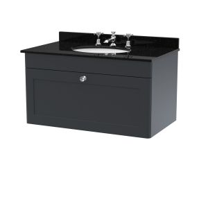 800mm Wall Hung 1 Drawer Vanity & Marble Top 3TH - Nuie CLC1496BR3 Black, Black colour ,image 1