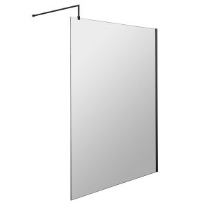 1200mm Wetroom Screen With Support Bar - Nuie WRSCBP12 Matt Black, Black colour ,image 1
