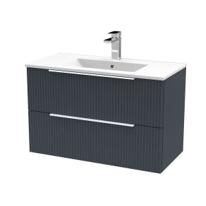 800mm Wall Hung 2 Drawer Vanity & Basin 2 - Hudson Reed DFF1495B Black, Black colour ,image 1