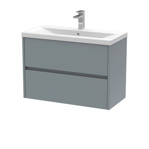 800mm Wall Hung 2 Drawer Unit & Basin 1 - Nuie HAV2306A Grey, Grey colour ,image 1