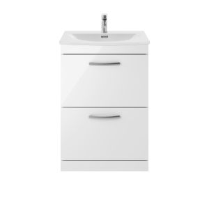 600mm Floor Standing Vanity With Basin 4 - Nuie ATH034G Gloss White, White colour ,image 1