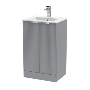 500mm Floor Standing 2 Door Vanity & Basin 2 - Hudson Reed DFF223B Grey, Grey colour ,image 1